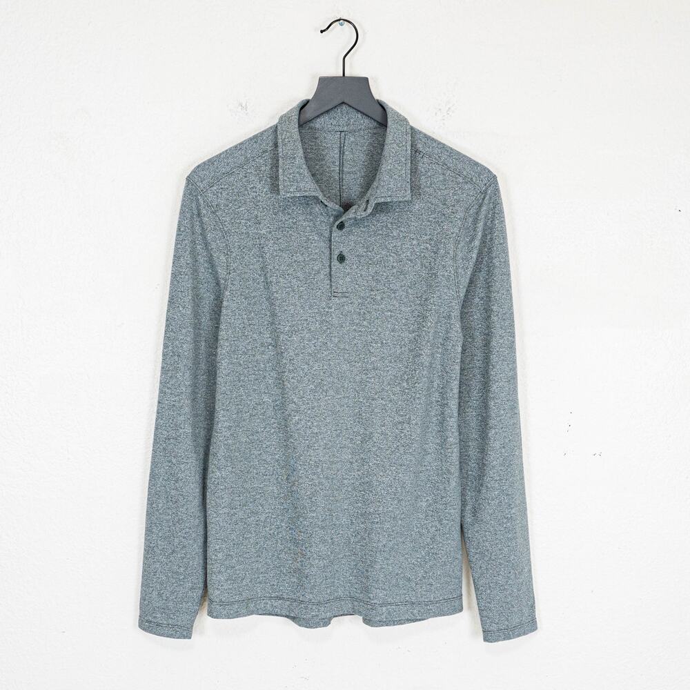 Lululemon Men's Evolution Polo Shirt Long Sleeve Heather Green sz Small